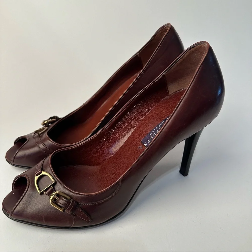 Ralph Lauren Purple Label Brown Peep Toe Heels - Picture 2 of 8